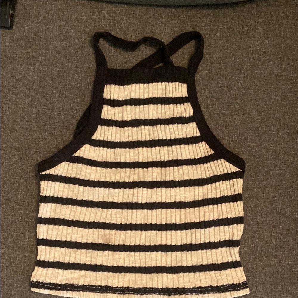 Forever 21 Black and Cream Striped Tank Top